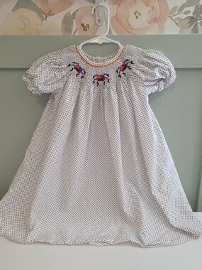 Stitchy Fish 3t Smocked Spider Dress Halloween White Polka Dot W/ Purple Orange